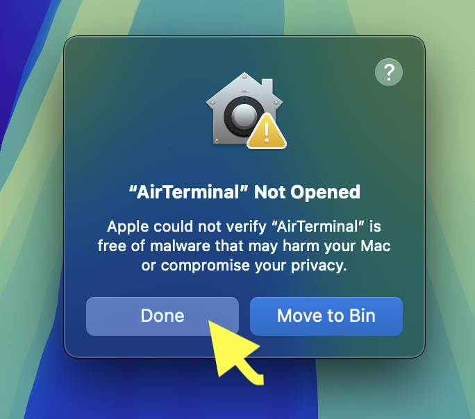 macOS security warning when opening AirTerminal